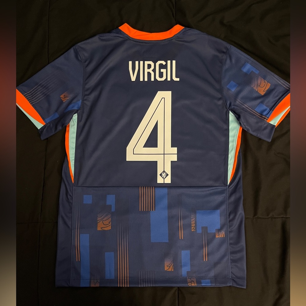Virgil #4 Netherlands 2024 Euro Away Blue Soccer Jersey Van Dijk